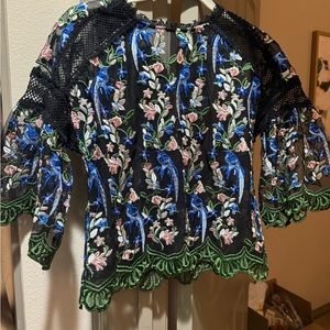 embroidered, lace, short bell-shaped sleeves